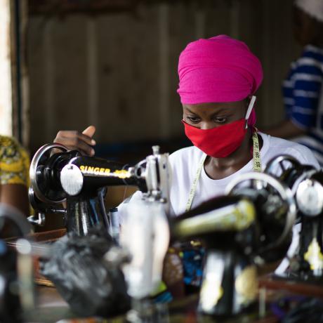 Nima and her mother earn an income from their sewing shop in Tamale Peri, Ghana